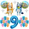 Bluey Bingo Balloon Set Blue Number Aluminum Foil Globos Kids Birthday Party Decorations  Air Balloons for Themed Party Supplies