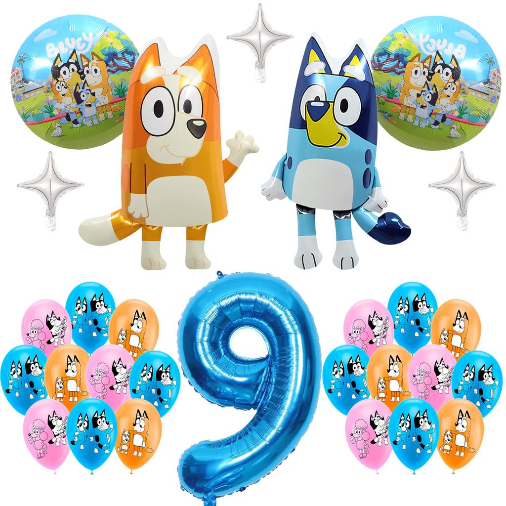 Bluey Bingo Balloon Set Blue Number Aluminum Foil Globos Kids Birthday Party Decorations Air Balloons for Themed Party Supplies
