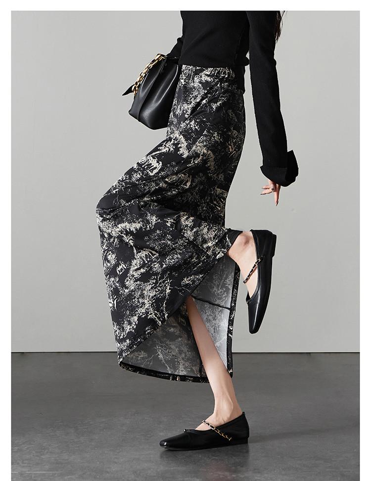 National style printed high waisted skirt 2026 spring fashion versatile mid length A-line skirt