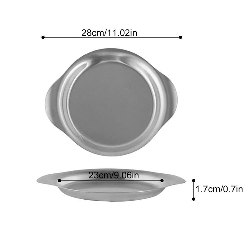 1PC Elliptical Plate Food Container Tableware Salad Fruits Serving Tray Silver Round Plate Creative 15/18/21/23/26cm