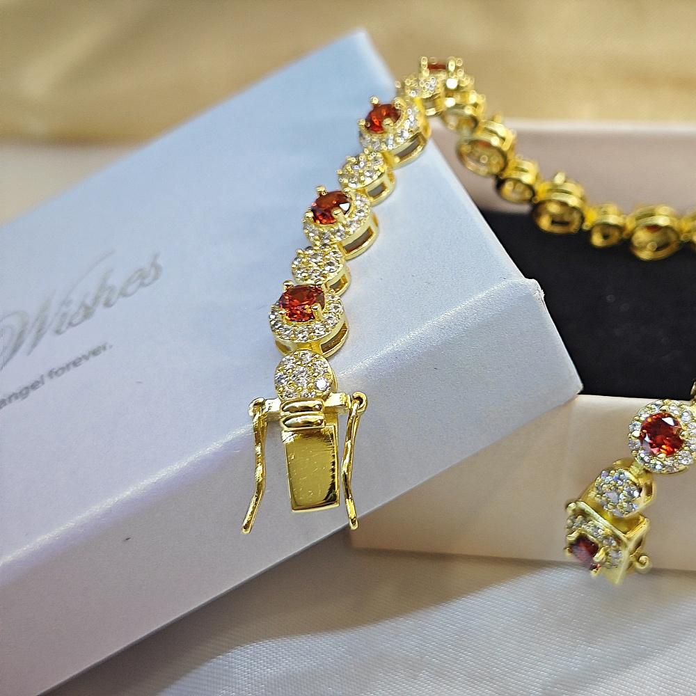 Высококачественные ювелирные изделия Элегантный браслет с покрытием из золота 14 карат Гранат Круглый циркон Браслеты