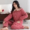 Winter pajamas women's new woven plaid clip padded jacket three-layer warm suit velvet thickened outer wear loungewear