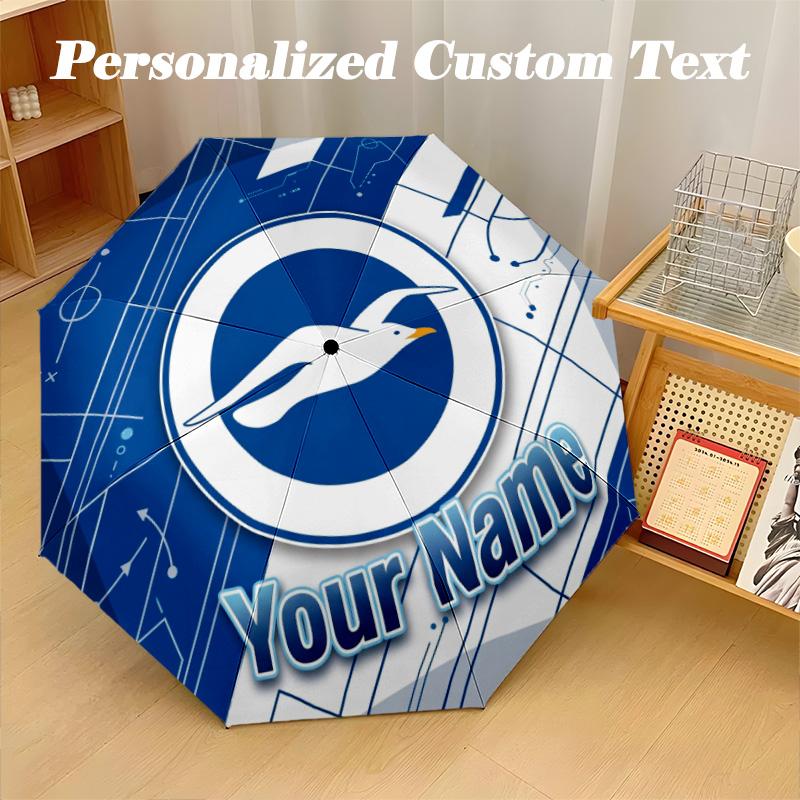 8 Rib Auto Folding Umbrella Brighton & Hove Albion Football Print Custom Name Text Portable Rain Gear