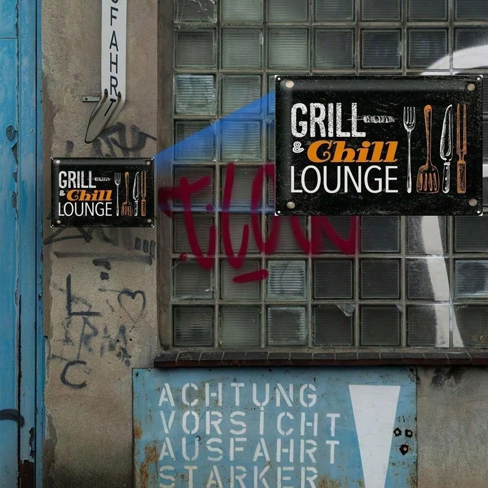 1 шт. Винтажная металлическая табличка Art Deco "Grill & Chill", атмосферостойкая, УФ-стойкая, настенный декор