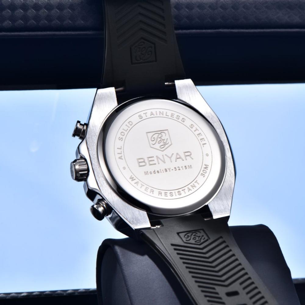 BENYAR Men's Sports Military Quartz Watch Silicone Strap Fashion Business Chronograph Waterproof Wristwatch Relogio Masculino