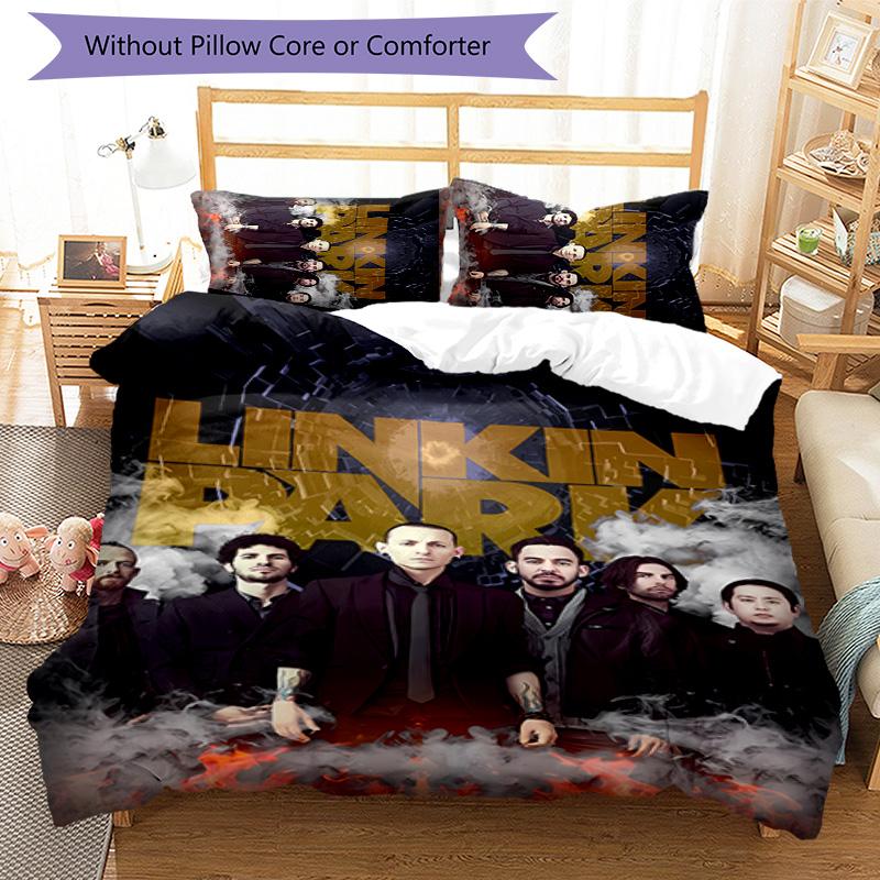 3pcs Linkin Park band logo pattern bedding set duvet cover set includes duvet cover &pillowcases,perfect all season bedroom decoration&gift