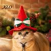 Festive Cat Costume Accessories Pointed Christmas Hat, Adjustable Pet Wizard Hat with Bow, Cute Soft Kitten Bonnet Witch for Small to Medium