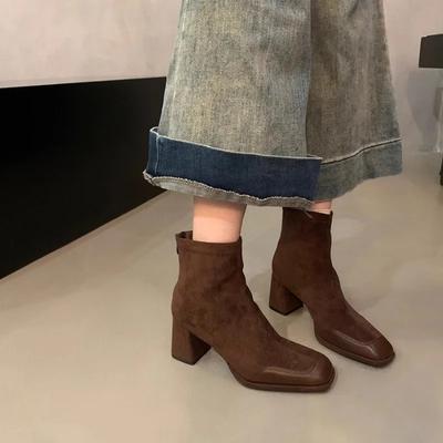 2024 Весна Осень Квадратный Головной Убор Однотонные Модные Ботинки Водонепроницаемые Платформы Простые Внешние Ботинки Женские Модные