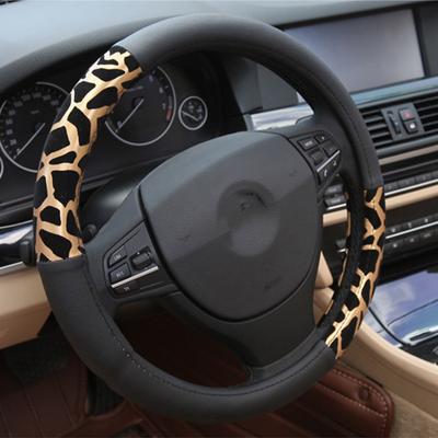 Универсальный персонализированный чехол на руль автомобиля с леопардовым принтом для девочек, плюшевые украшения автомобиля, чехлы на руль автомобиля