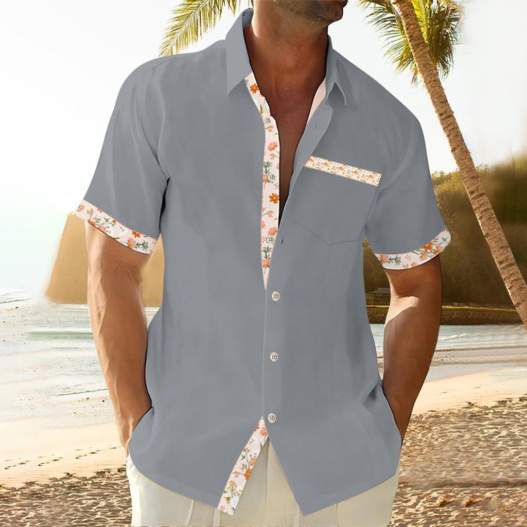 Мужская повседневная рубашка с карманом и воротником, с коротким рукавом