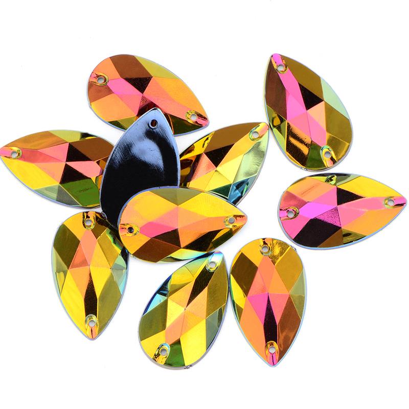 100 шт. 17*28 мм большие швейные кристаллы AB капли стразы аппликация плоские акриловые камни пришивные кристаллы для одежды