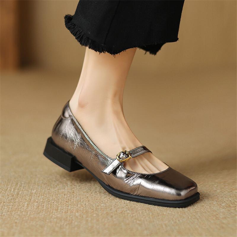 Fashion New Genuine Leather Mary Jane Shoes for Women LEISURE Women Pumps Square Toe Low Heel Shoes Woman Zapatos De Mujer Ladies Shoes