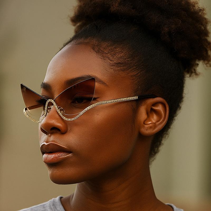 Уникальные безободковые солнцезащитные очки «кошачий глаз» для женщин, модный бренд, бриллиантовые очки-бабочки, женские трендовые роскошные большие солнцезащитные очки