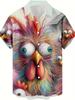 [Printe Esign-Not Texture] Cartoon Rooster Pattern Hawaiian Shirt for Men- Bright and Colorful Short Sleeve Casual Shirt with Humorous Animal Print,