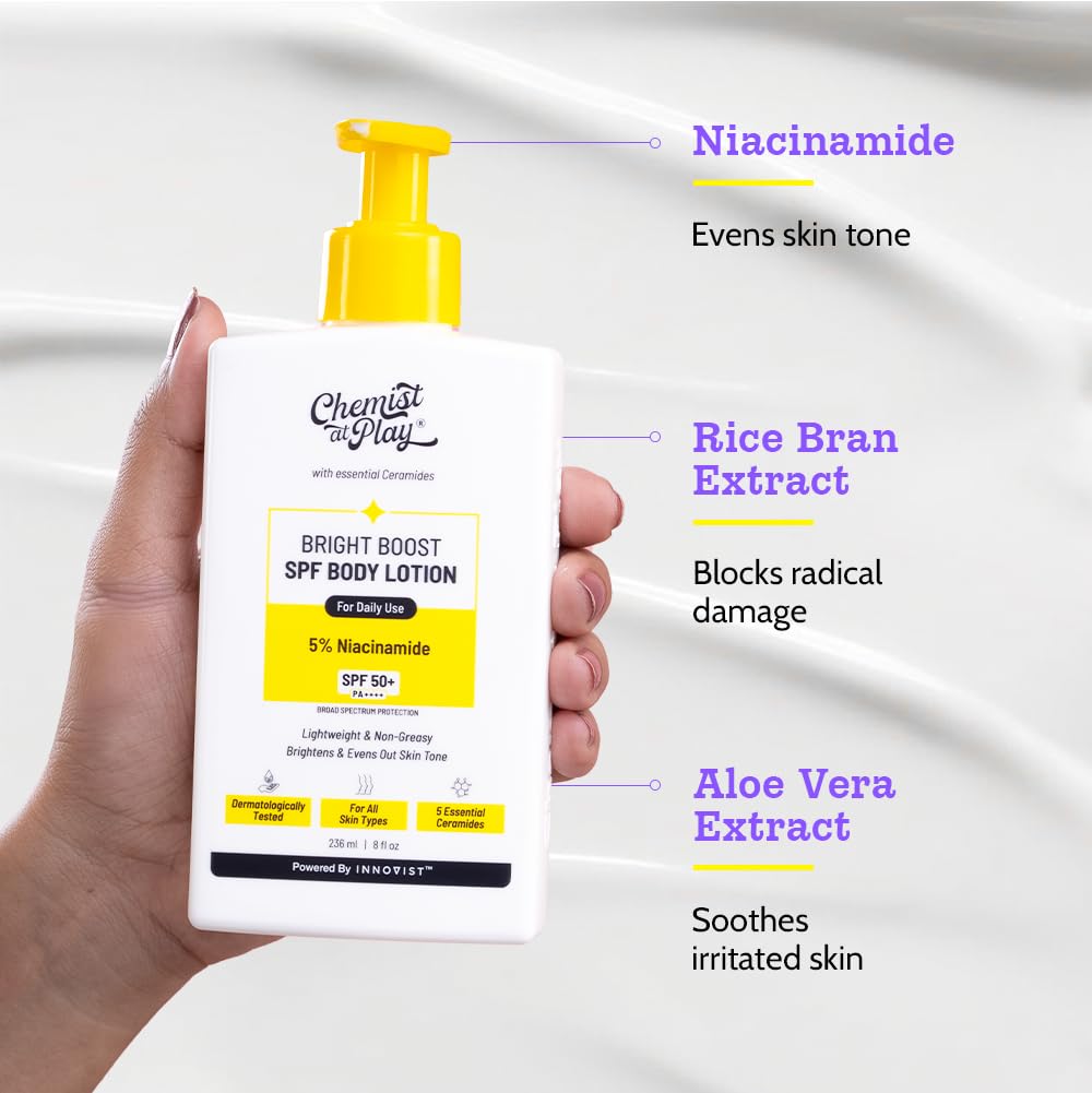 Chemist At Play Bright Boost Лосьон для тела SPF 50+ Легкий Нежирный Ежедневная защита от солнца 236 мл Увлажнение Защита