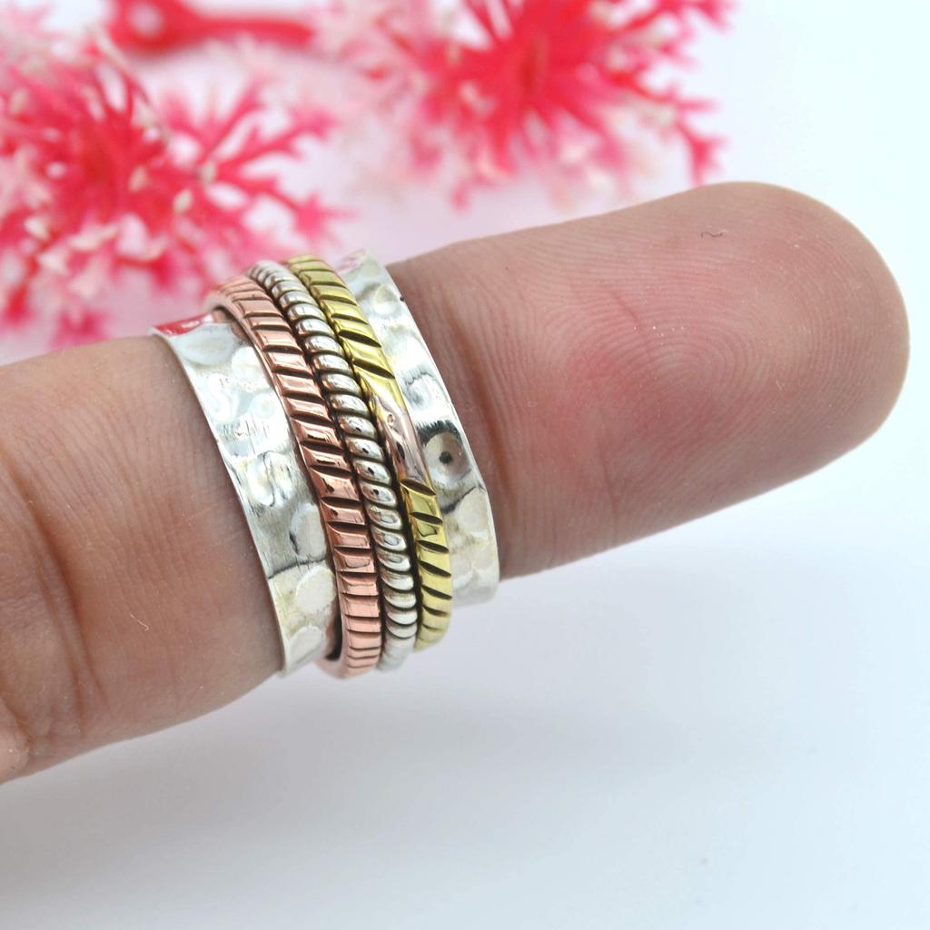 Кольцо-спиннер, трехцветное кольцо-спиннер из стерлингового серебра 925 пробы, кольцо для большого пальца