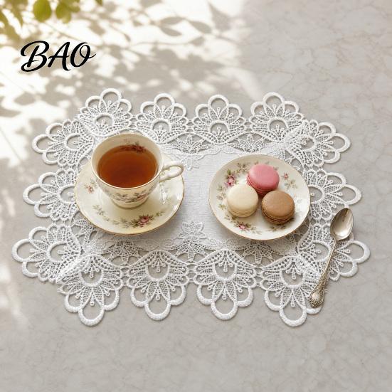 Flat Edge Placemat White Lace Placemat, Foldable Soft Anti-Wrinkle Table Mat, Heat Non-yellowing Resistant Non-Yellowing Durable Dining Protector for