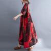 Женское платье, летнее пляжное платье больших размеров, льняное богемное платье с цветочным принтом, модное красное свободное повседневное длинное платье большого размера