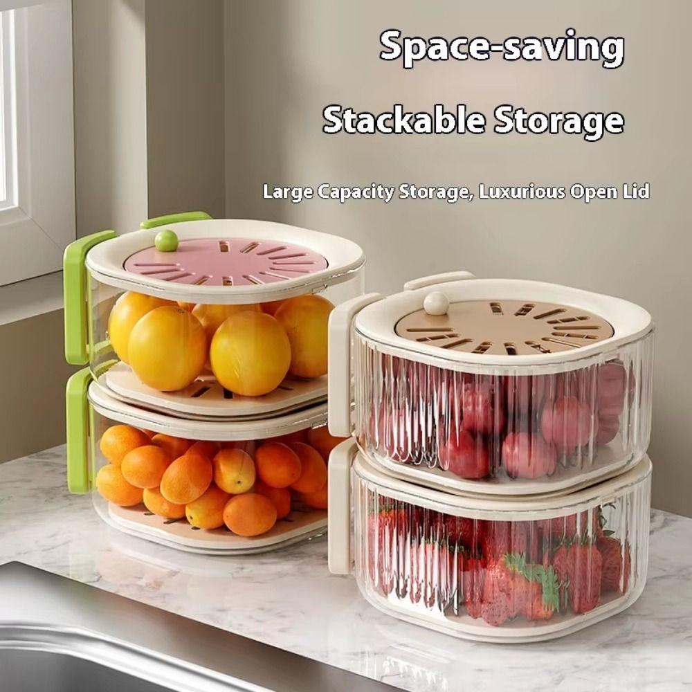 Splash-proof Fruit Cleaning Bowl Double Layer Fruit Drainer Container Refrigerator