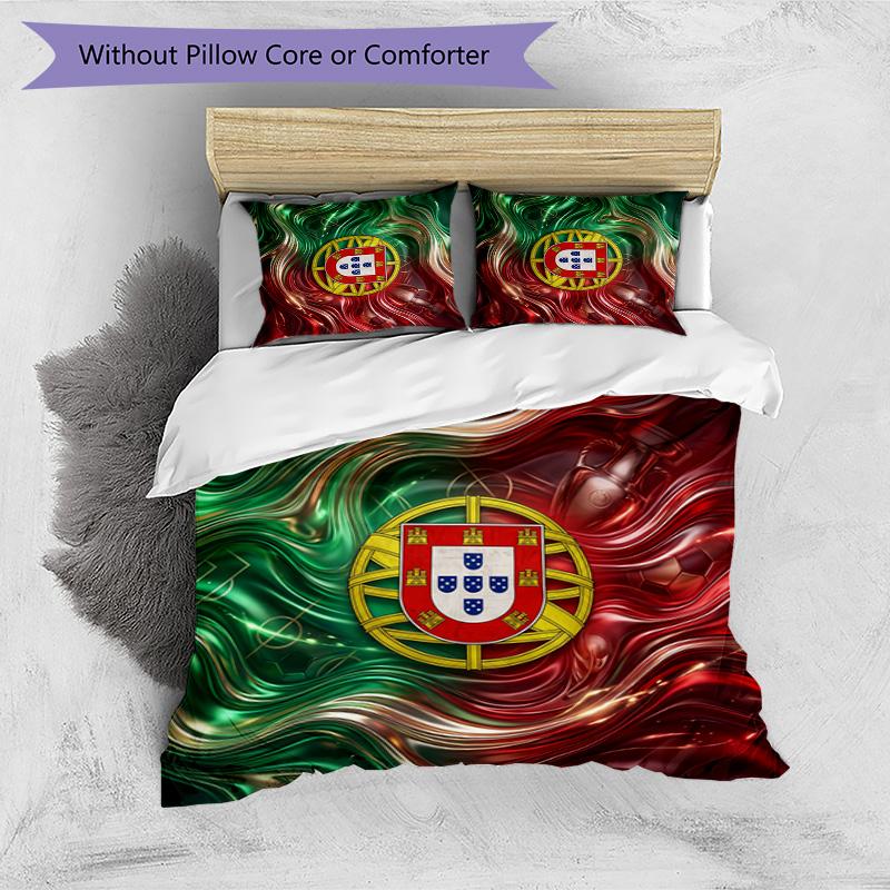 Portugal Football Printed Bedding 3 Piece Set Cozy Breathable Bed Cover Set as Housewarming Holiday Gift