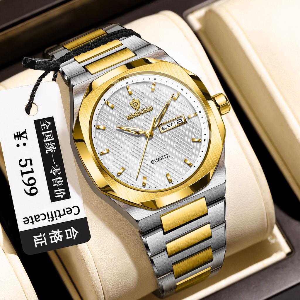 BINBOND Orginal Accurate Quartz Watches For Men Luxury Waterproof Luminous Auto Date Week Display Durable Reloj Gift For Him