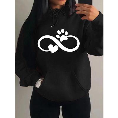 Креативные худи с принтом кошачьей лапы и надписью «Love» с креативным дизайном и узором в виде сердца, женские, модные, повседневные, уличная одежда, свободные