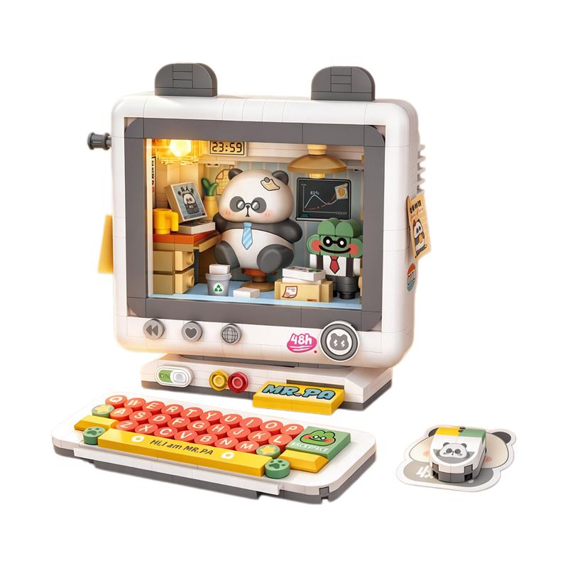 Retro Electronics Toys Series Toaster Computer with Lights Building Blocks Set Desktop Toys Ornament Birthday Gift