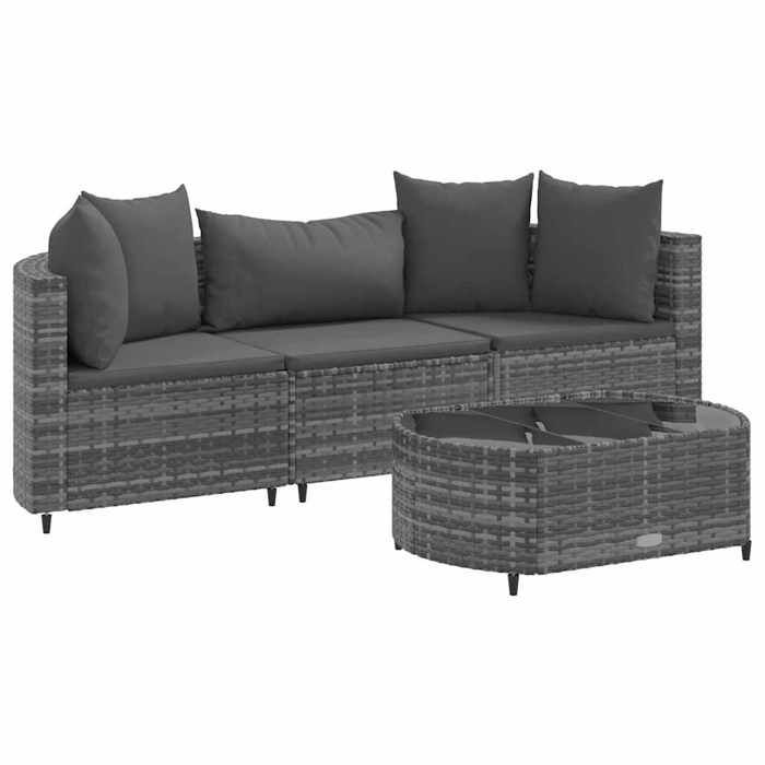 VidaXL Garden Lounge Set 4 Pcs with Grey Cushions Wicker, Outdoor Sofa Set, Garden Corner Sofa, 3308362