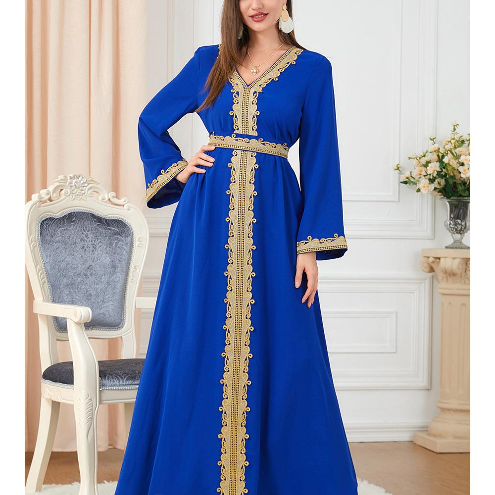 Халат Платье Женщины Вышитый Халат Дубай Турция Исламский Халат Халат Мусуман Расклешенное Платье