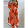 Spring/Summer Women's Feather Print Maxi Dress, Shirred Vacation Shirt Dress with Button Front, Durable Easy-Care Fabric