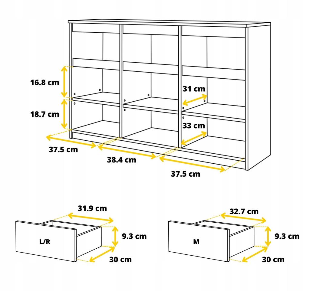 Komoda noah 120 cm szeroka 3 szuflady, 3 drzwi, 3 półki szafka salon