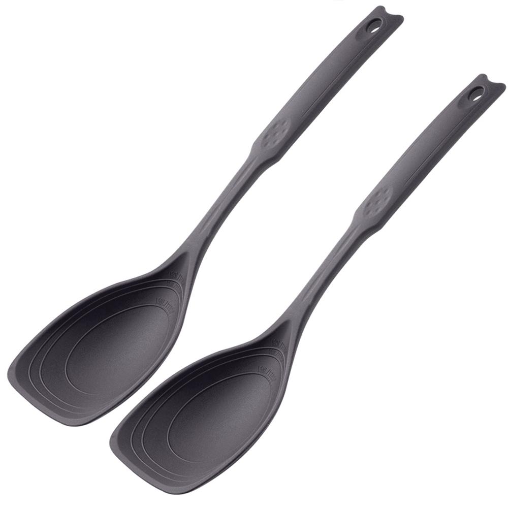 2Pcs Silicone Spoon Multi-use Hold Comfortable Non-slip Round Handle Cooking Utensils Mixing Spoon Silicone Tableware Scoop