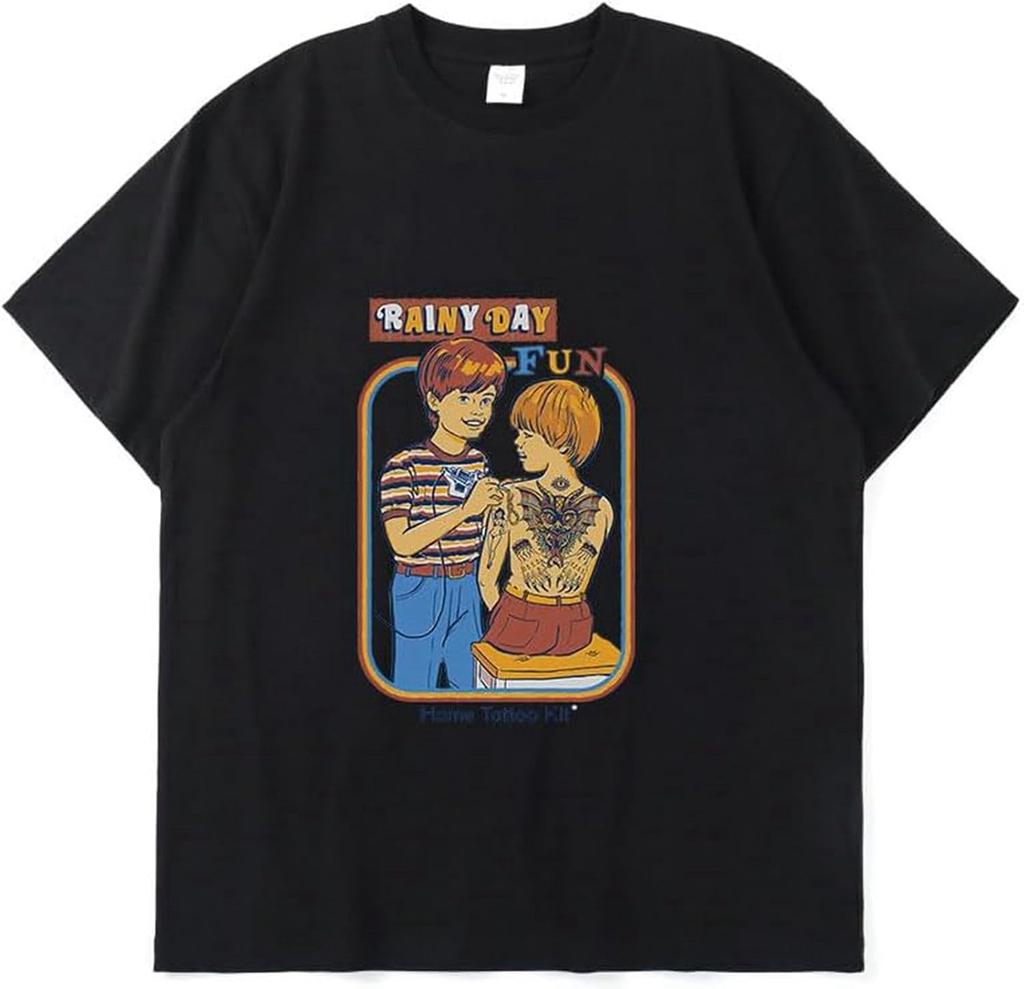 Rainy Day Fun Personality Harajuku Print Summer Short-Sleeved Thin Cotton Loose Casual Sport Men Men T Shirt Trend
