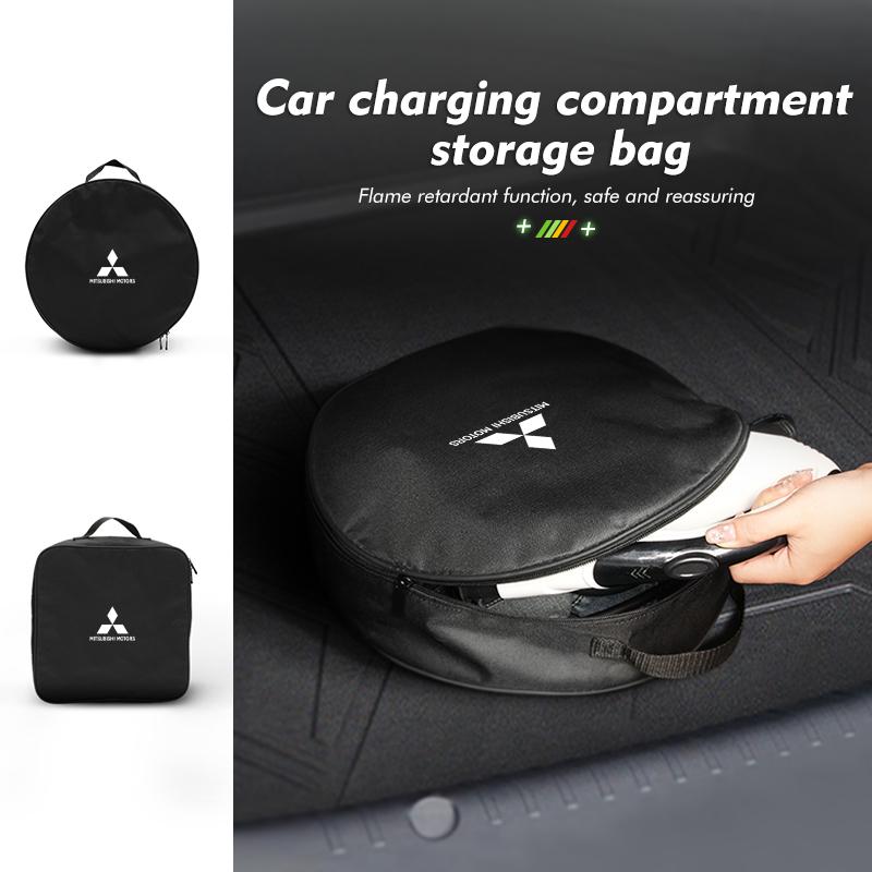 Car Charging Cable Storage Bag Sockets Charging Gun Organizer Accessories For Mitsubishi Outlander Lancer L200 ASX Pajero WJ4