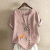 Women's Fashion Round Neck Short Sleeve T-shirt Casual Cotton Linen Graphic Shirt Giraffe Prined Summer Blouse Tops