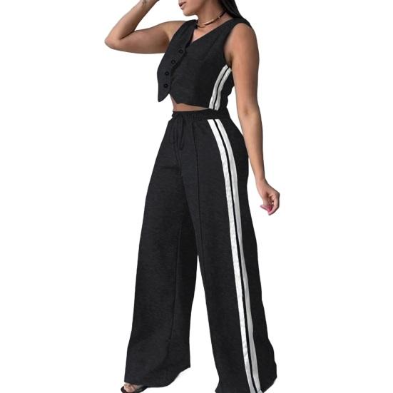 Женские костюмы-двойки Топ-жилет с V-образным вырезом на пуговицах Широкие брюки