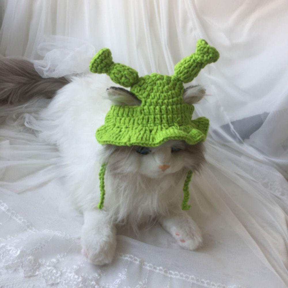 Winter 2023 Warm Elastic Crochet Cat Hat Frog Hat Pet Cap for Party Photo Props