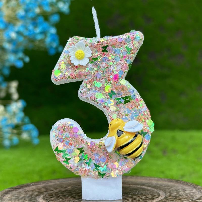 1 шт., товары для декора торта, топпер для торта, желтая пчела, торт, свеча на день рождения, цифровые свечи, красочные
