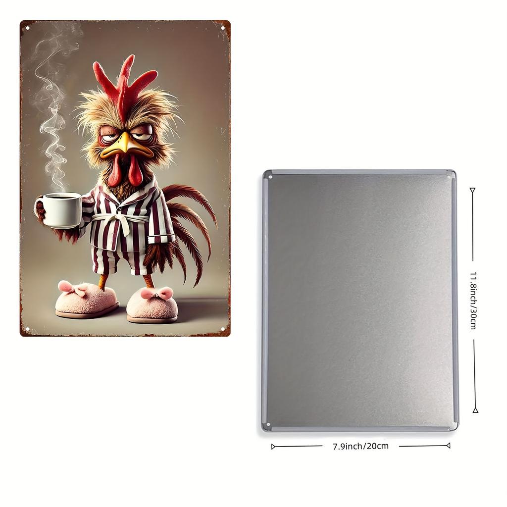 unny Rooster Coffee Morning Vintage Iron Metal Tin Sign x Inch Farm Kitchen Home Wall Decor