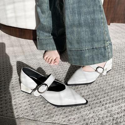 Женская обувь 2025 года, брендовые женские туфли с пряжкой и ремешком на высоком каблуке, модные, неглубокие, для офиса и карьеры, сексуальные, с острым носком, однотонные туфли на каблуке для женщин