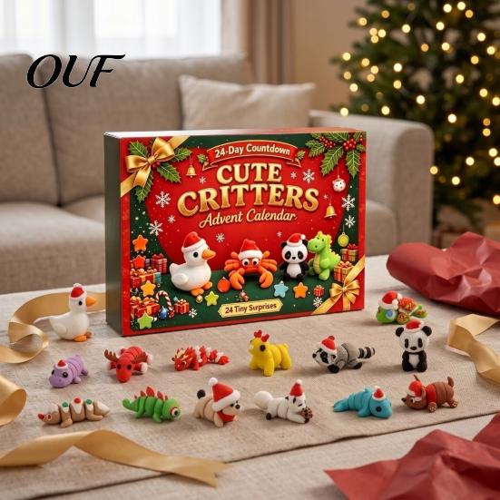 Flexible Joint Animal Figures 3D Printed Christmas Advent Calendar, 24-Day Figure Countdown Box Creative with Articulated Joints, Holiday Tree Decor,