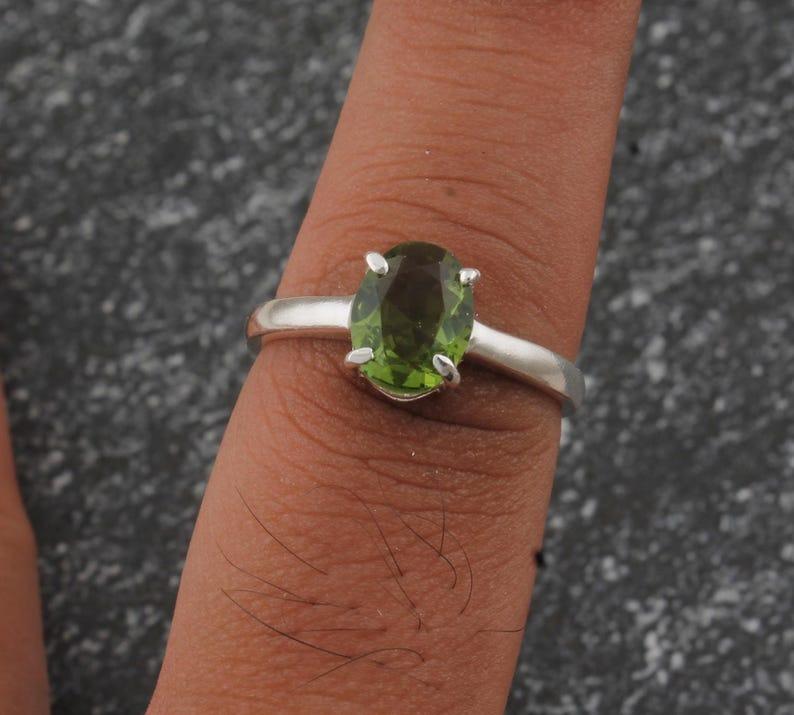 Peridot Gemstone Solid 925 Sterling Silver Birthstone Gift Ring Jewelry Minimalist Ring Boho Jewelry