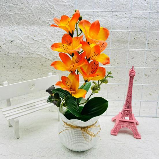 Искусственный цветок магнолии в горшке, 7 головок, домашний офис, гостиная, стол, центральный элемент, свадебные искусственные цветочные растения, бонсай