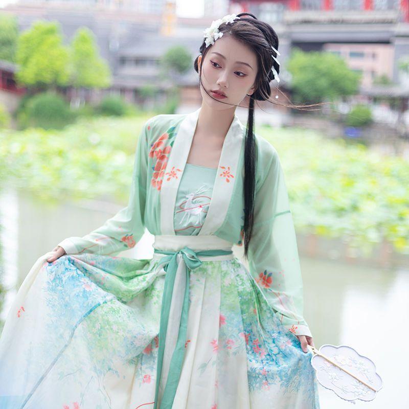 Китайская фея Ханфу, повседневная одежда, женский костюм с плиссированной юбкой