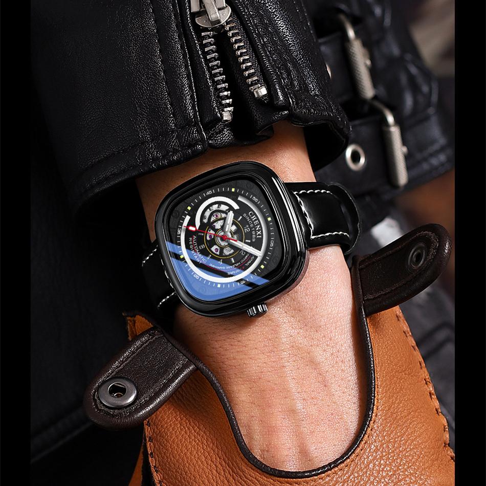 Роскошные квадратные полые полностью автоматические часы с подарочной коробкой, мужские механические часы