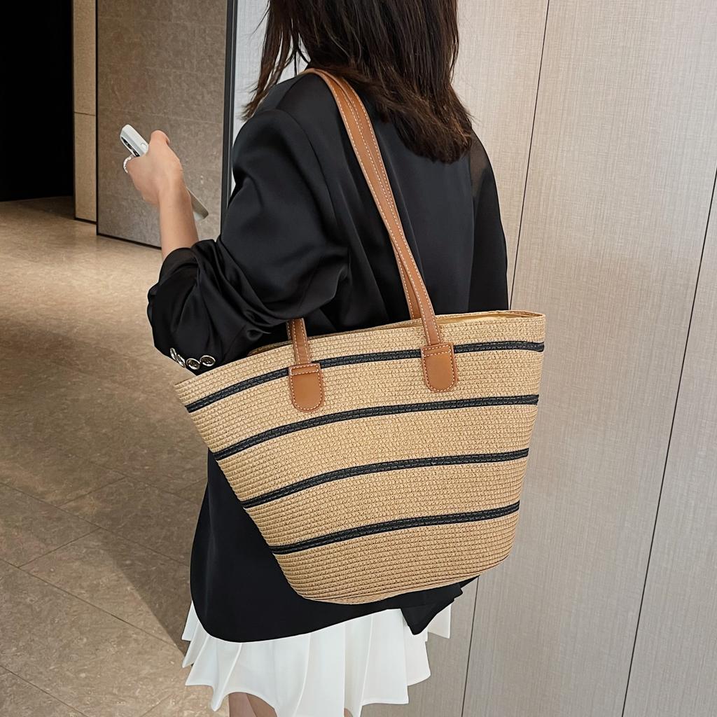Женская плетеная пляжная сумка из травы большой емкости в полоску уникальная вещь универсальная модная летняя новинка