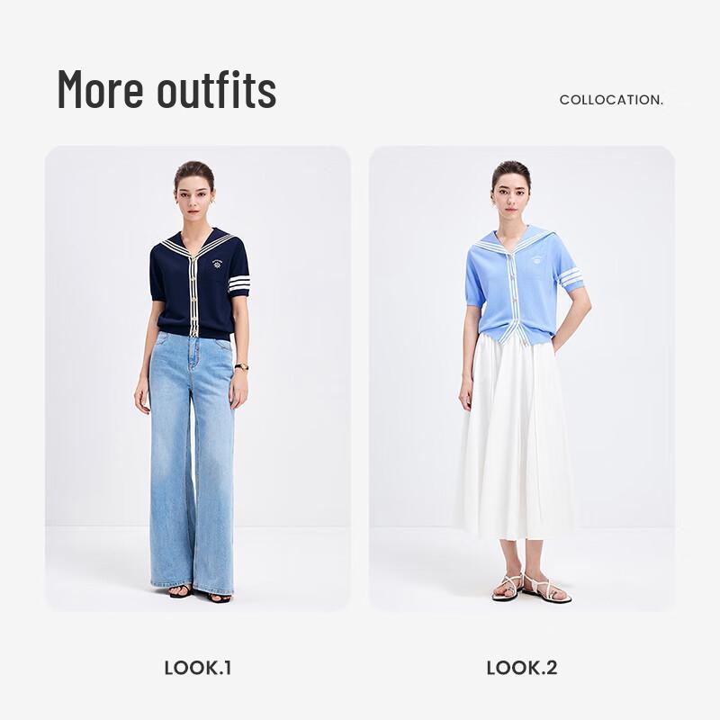 Navigare Италия Женский Полосатый Вязаный Кардиган с Матросским Воротником