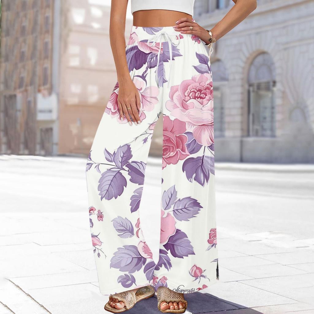 Женские брюки с принтом и широкими штанинами, с карманами, с высокой талией, на кулиске, свободные, повседневные