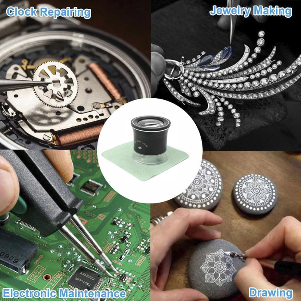30X LED Scale Loupe Illuminated Magnifier with 6 White 3 UV Lights Rechargeable Magnifying Glass Interchangeable Reticle Scale for PCB Jewelry St