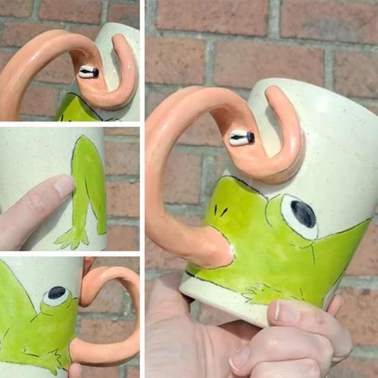 3D Кружка с языком лягушки, оригинальная кофейная чашка с игривой ручкой-языком, причудливая посуда для напитков на животную тематику для чая, какао